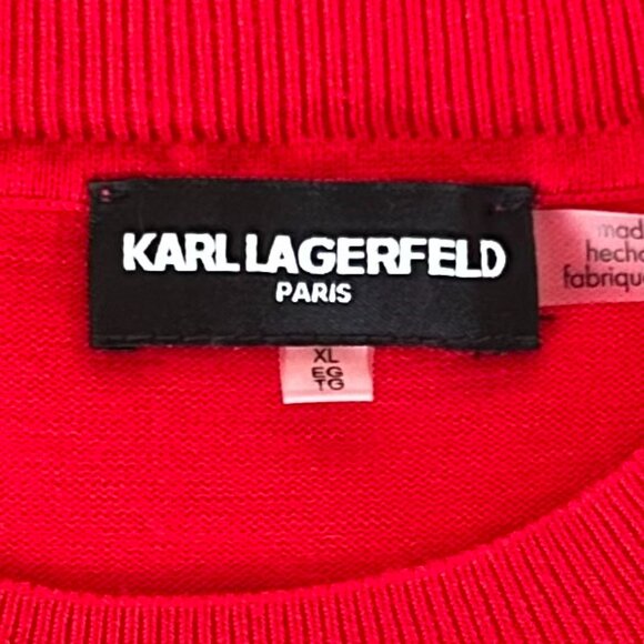 Karl Lagerfeld Paris Red Bow Tie Bell Sleeve Cold Shoulder Sweater XL Holiday - Picture 3 of 9